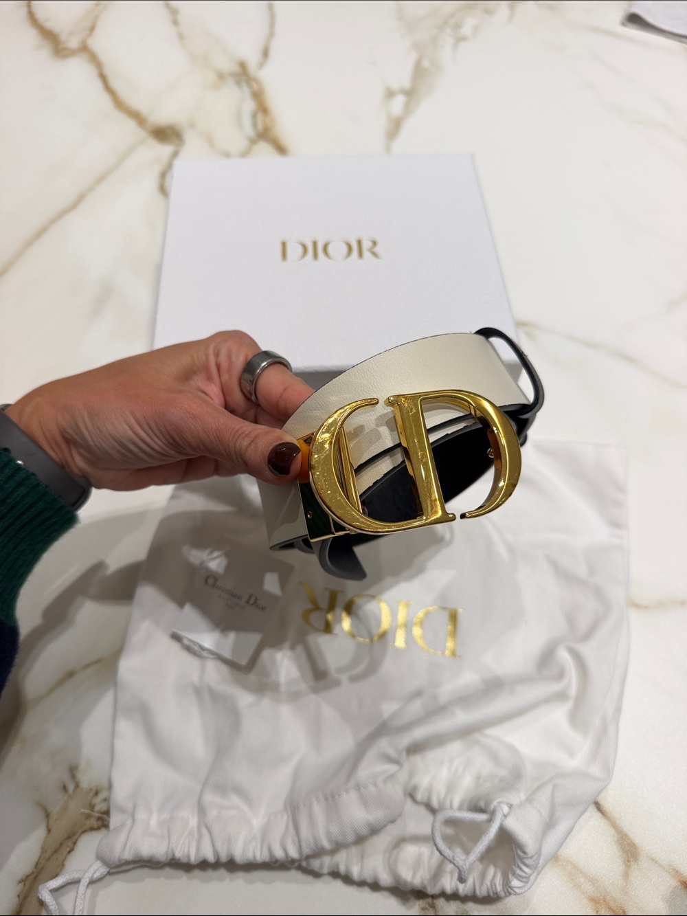 Dior reversible White/black Leather Belt with Gold CD Buckle
